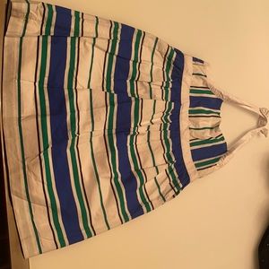 White blue and green dress